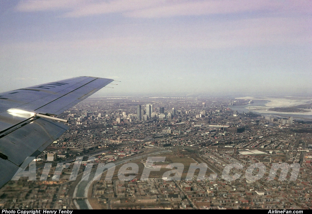 TCA Viscount CF-THM on finals over Montreal April 1963. Slide taken by Dr. John Hatton.