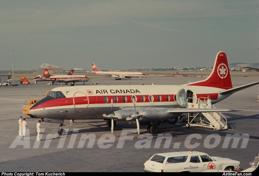 Air Canada Vickers Viscount CF-THC seen from the observation deck at a very Montreal Dorval in July of 1971, the photo being taken by Tom Kucherich.