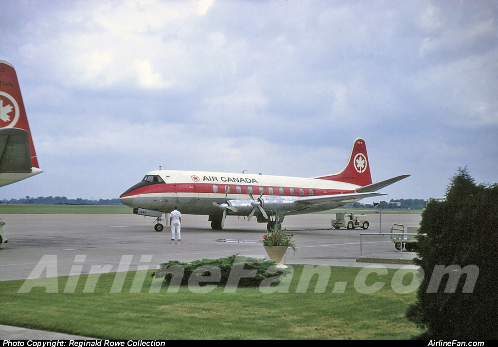 Air Canada Vickers Viscount CF-TIE at London, Ontario in September of 1966 with the company of a sistership. London was a sked Air Canada destination from Toronto Malton for Air Canada Viscounts and even Vanguards in the 1960s and early 1970.