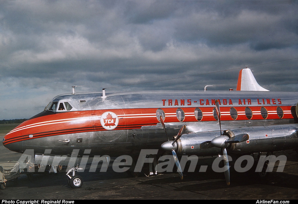 TCA Viscount looking brand new at Toronto Malton, 1956. No other information is known about this beautiful kodachrome slide.