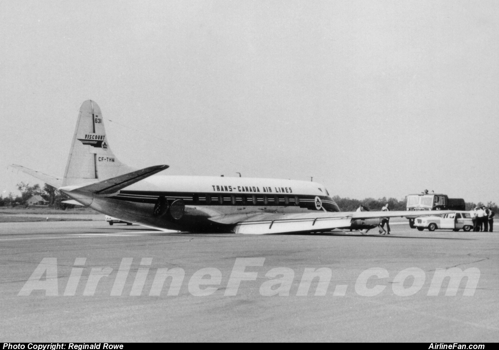TCA Viscount CF-THM gear up landing at Montreal Dorval 1961.