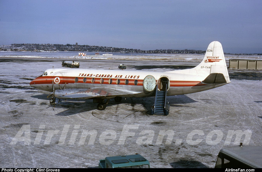 TCA Viscount CF-THR at BOS on 12-22-63, David W Lucabugh photographer. This was Air Transport Photography slide nr V700559 from Clint Groves ATP collection.